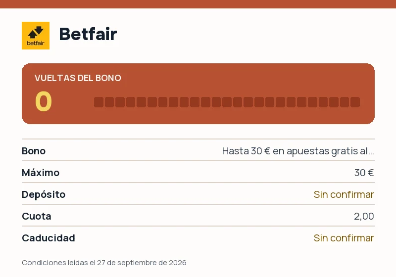 Bono de Betfair: rollover, cuota mínima y caducidad