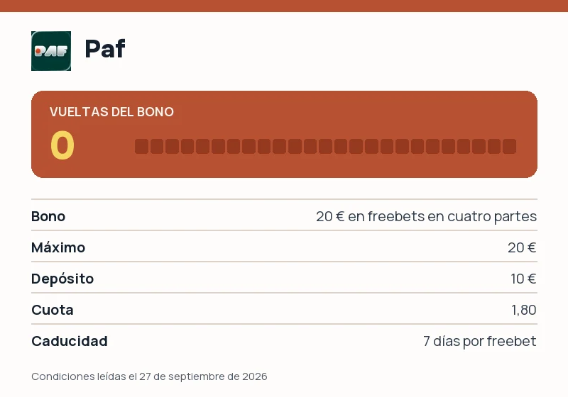 Bono de Paf: rollover, cuota mínima y caducidad