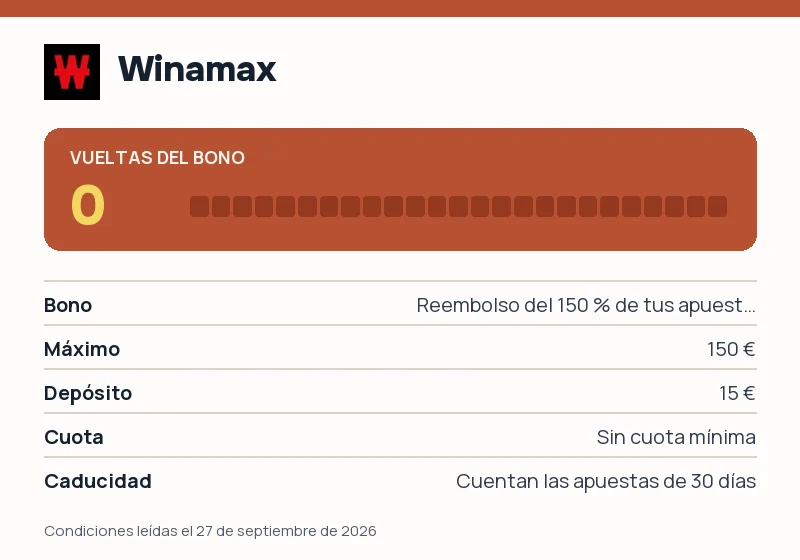 Bono de Winamax: rollover, cuota mínima y caducidad